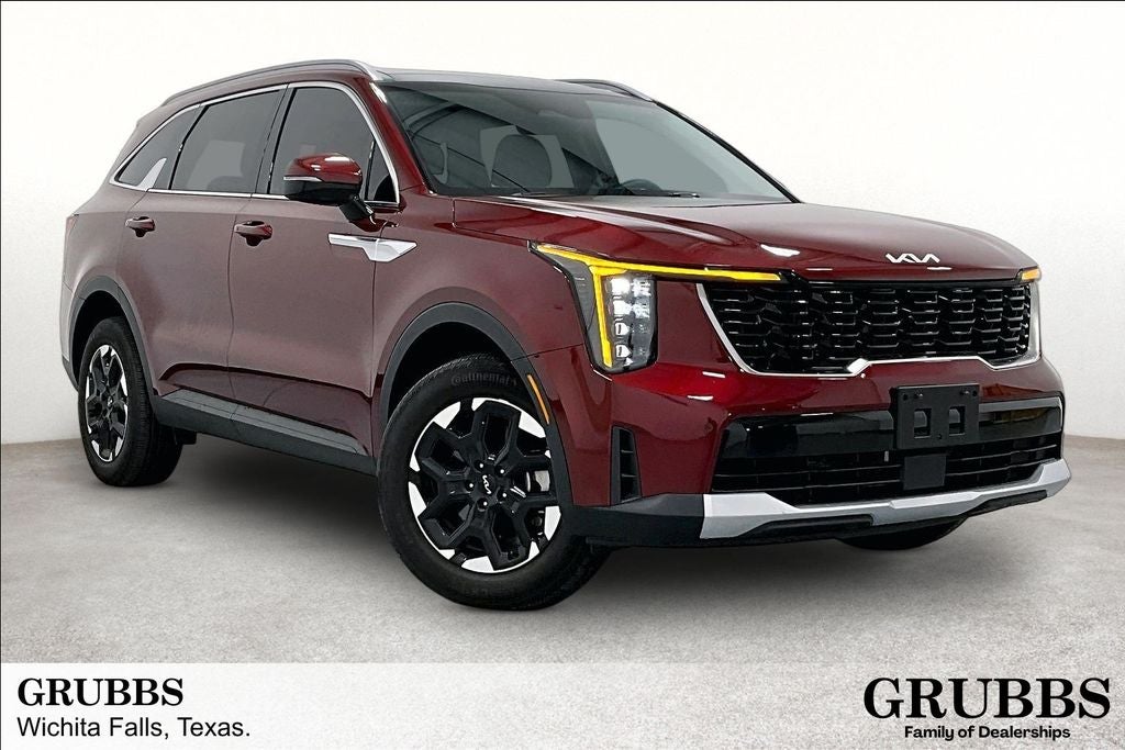 2025 Kia Sorento S in Dawning Red — front three-quarter view