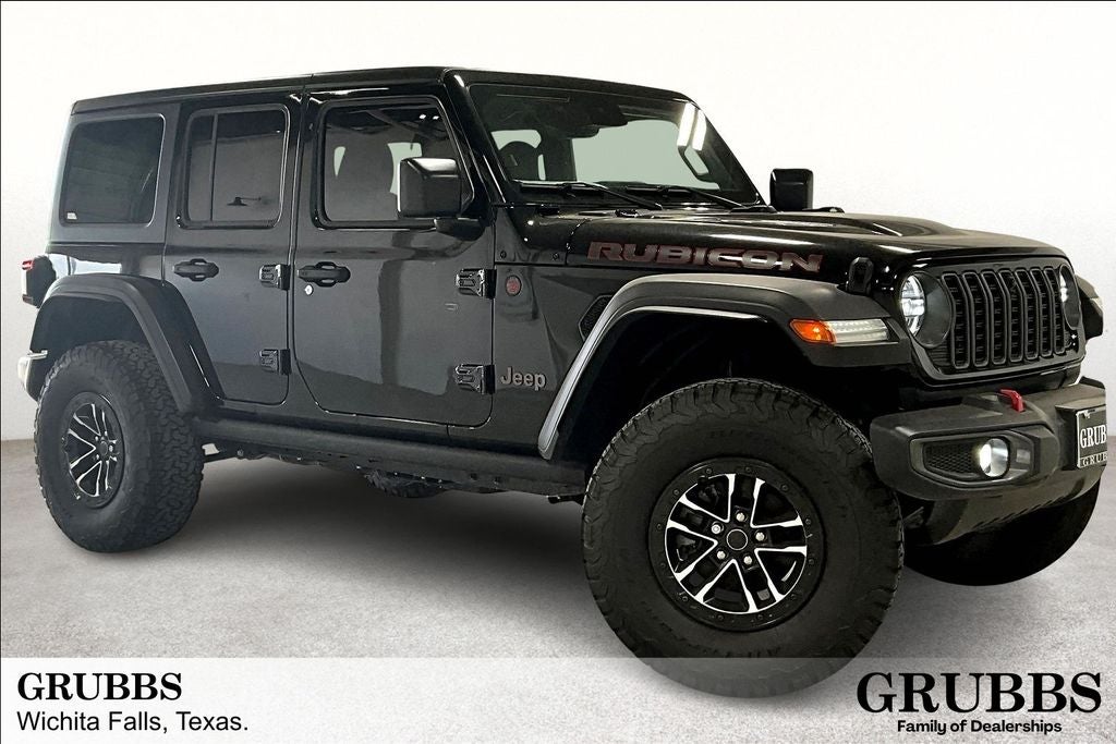 2024 Jeep Wrangler Rubicon in Black Clearcoat — front three-quarter view
