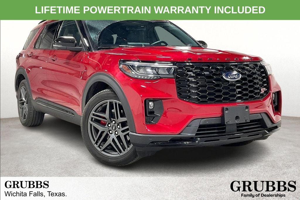 2025 Ford Explorer ST in Red Metallic — front three-quarter view