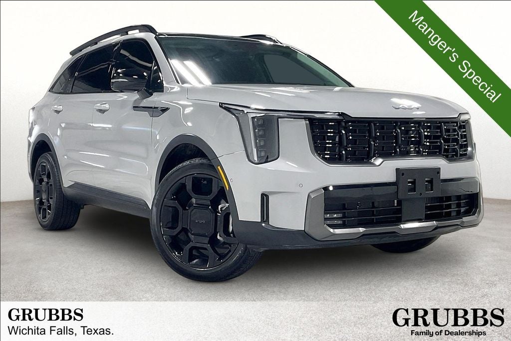 2025 Kia Sorento X-Line SX in Wolf Gray — front three-quarter view