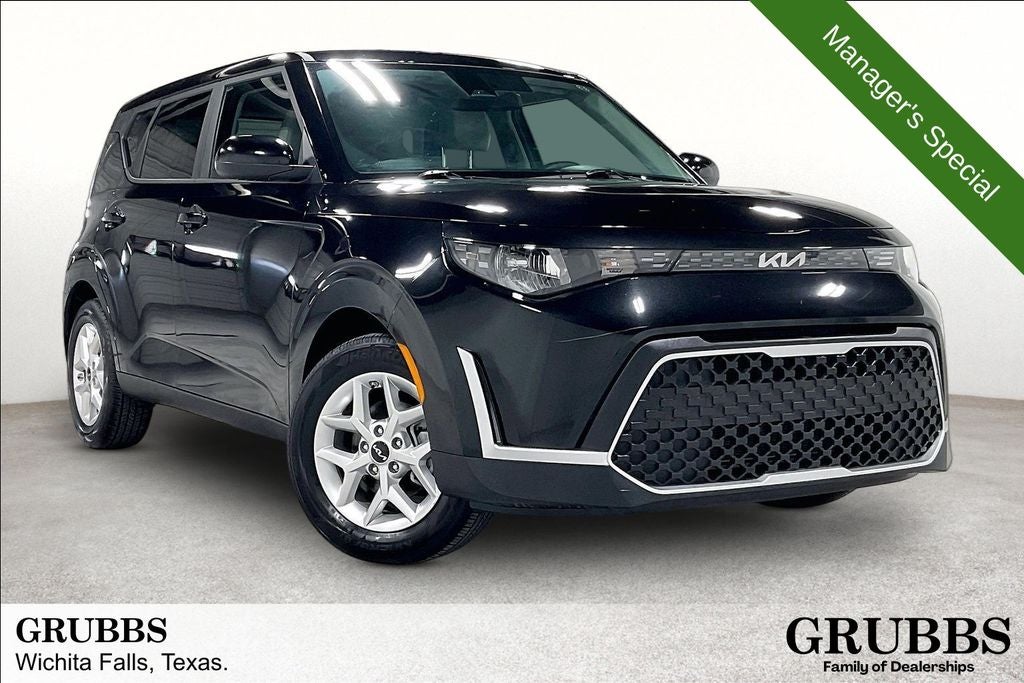 2025 Kia Soul LX in Fusion Black — front three-quarter view