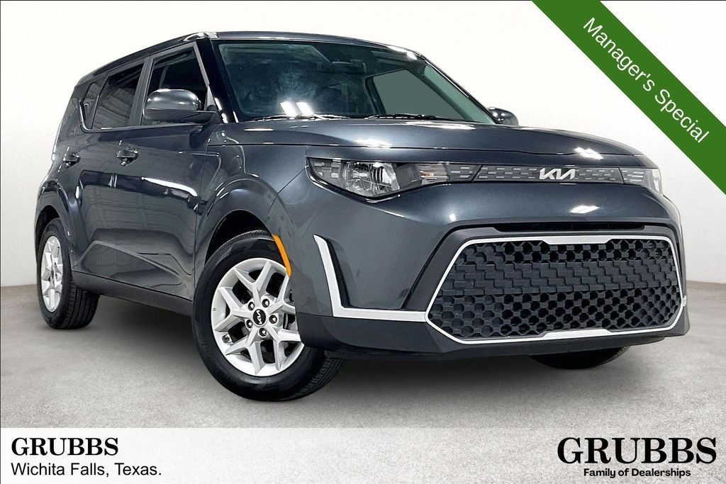 2025 Kia Soul LX in Gravity Gray — front three-quarter view