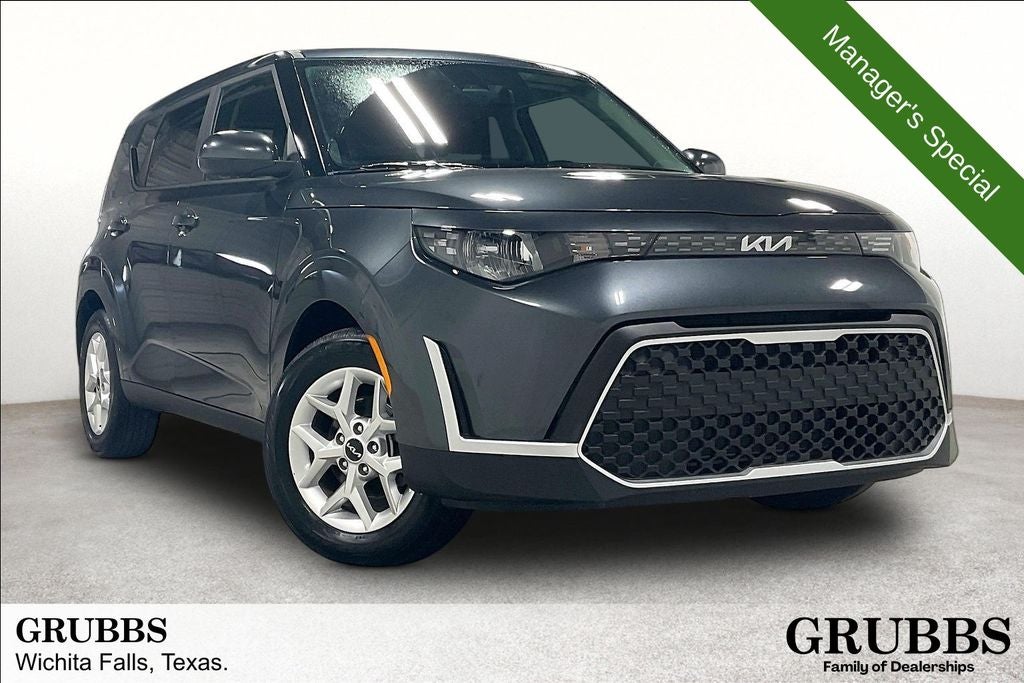 2025 Kia Soul LX in Gravity Gray — front three-quarter view